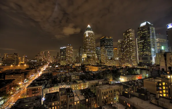 Light, night, the city, window, New York