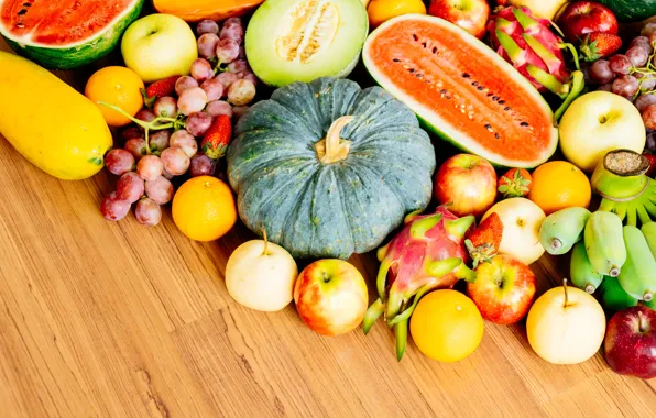 Watermelon, pumpkin, fruit, a lot, different, melon, cuts