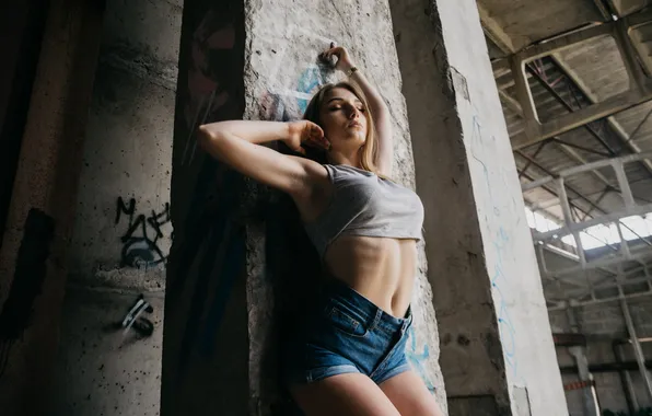 Gray, jean shorts, crop top, blue denim, hot shorts