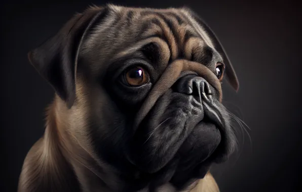 Look, portrait, dog, pug, face, AI art, neural network