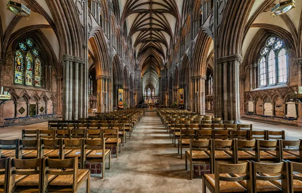 Picture Gothic, England, religion, bench, the nave, Lichfield Cathedral, Cathedral of the blessed virgin Mary and …