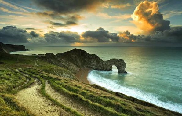 Picture sea, the sky, clouds, sunrise, coast