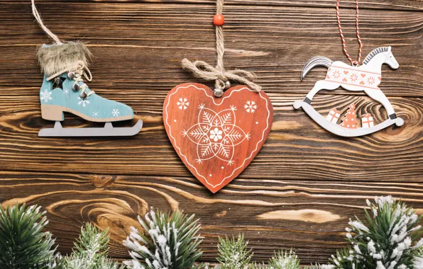 Decoration, holiday, New Year, christmas, heart, with, wooden, decor