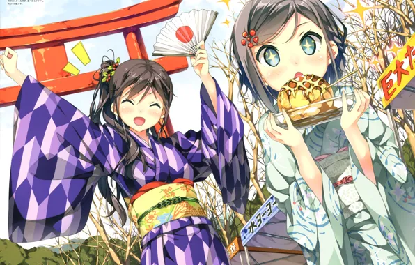 Joy, spring, fan, blush, yummy, yukata, tsukiko tsutsukakushi, ouji to warawanai neko