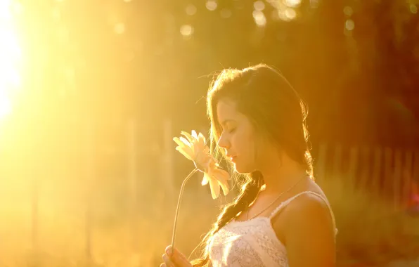 Picture girl, light, flowers