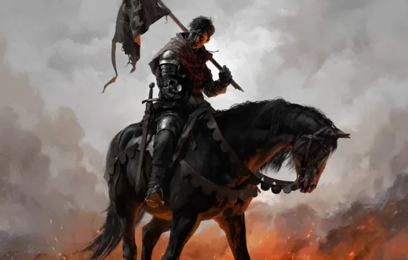 Sword, armor, weapon, man, ken, blade, flag, horse