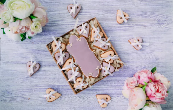 Flowers, box, Cookies