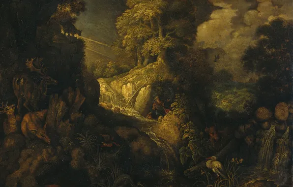 Oil, picture, mythology, Elijah Is Fed By Ravens, Roulant Savera