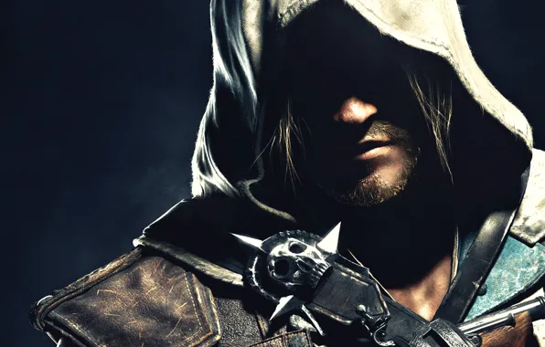 Picture face, shadow, hood, Edward Kenway, Assassin's Creed IV: Black Flag, Edward Kenway
