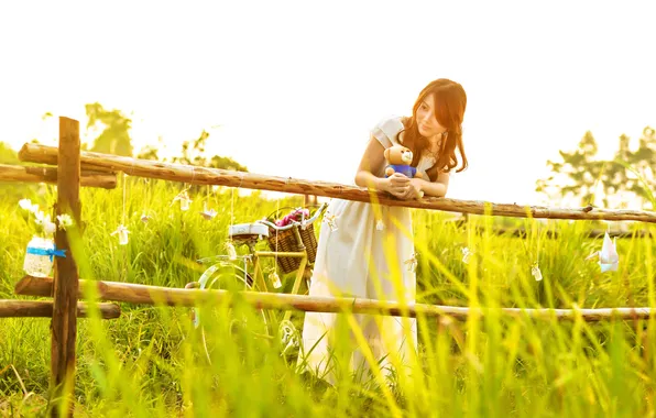 Girl, toy, the fence