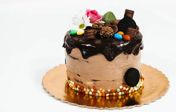 Flowers, chocolate, candy, cake, cakes, sweet, chocolate, delicious