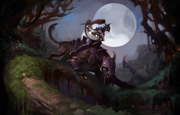 Picture forest, the moon, art, rider, beast, dota, luna