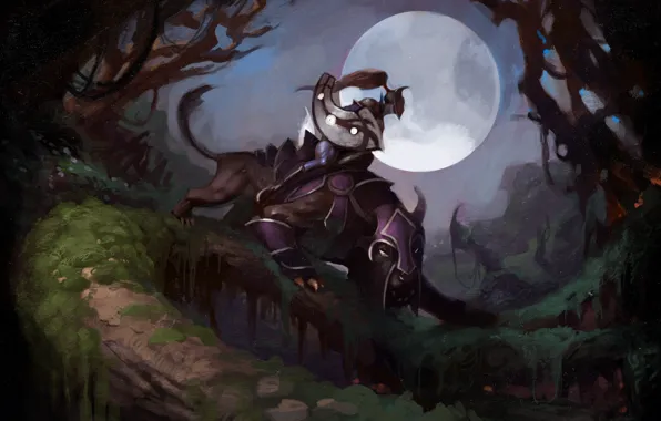 Forest, the moon, art, rider, beast, dota, luna