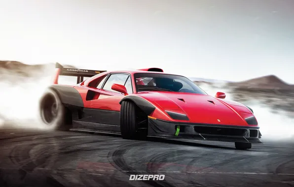 Red, Auto, Machine, Ferrari, Drift, F40, Art, Rendering