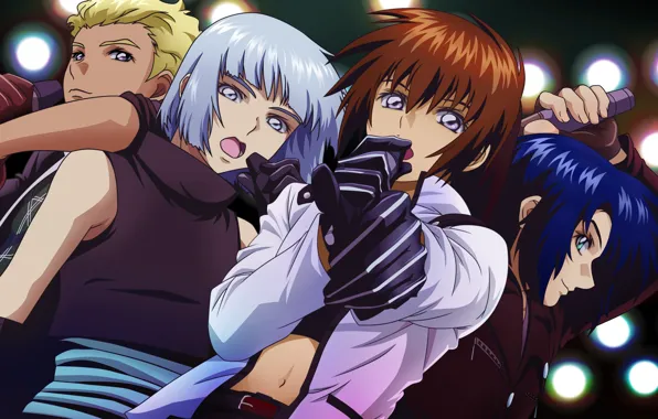 Group, anime, art, guys, Gundam, Mobile Suit Gundam, sing