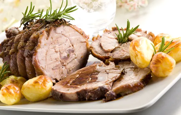 Picture meat, rosemary, potatoes, pork