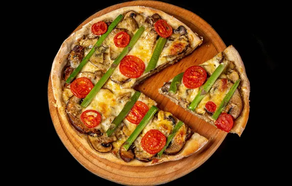 Mushrooms, cheese, vegetables, pizza, tomatoes