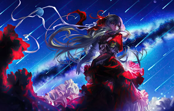 Picture the sky, anime, Hatsune Miku, Vocaloid, blue hair, anime, Starfall, anime girls