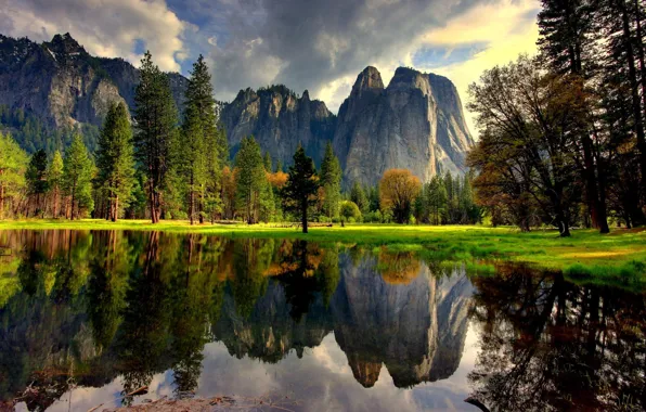 Picture water, trees, mountains, nature, lake, reflection, CA, USA