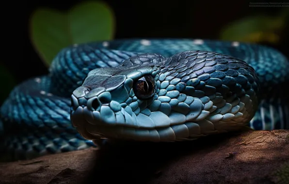 Look, Snake, Eyes, Face, Reptile, The dark background, Animal, Digital art