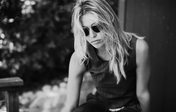 Girl, blonde, black and white, mole