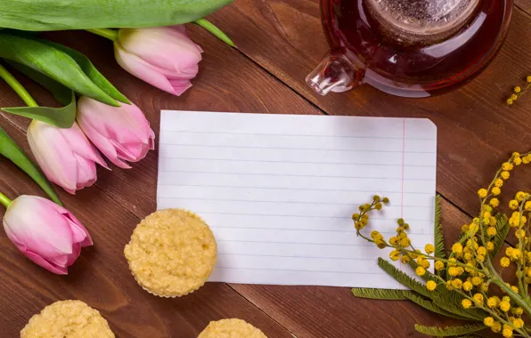 Sheet, tea, tulips, cupcake, Mimosa