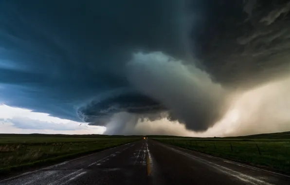 Road, the sky, clouds