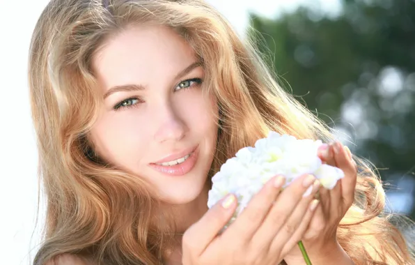 Picture girl, flowers, smile, model, beauty, blonde, Erica B