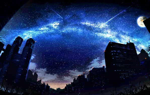Picture the sky, night, the city, fiction
