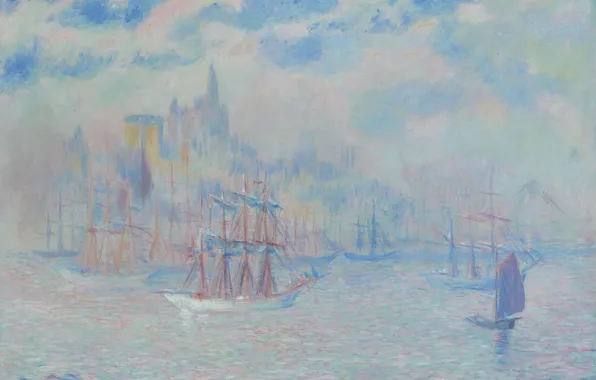 Picture ship, picture, New York, seascape, Theodore Earl Butler, Ships in the New York Harbor