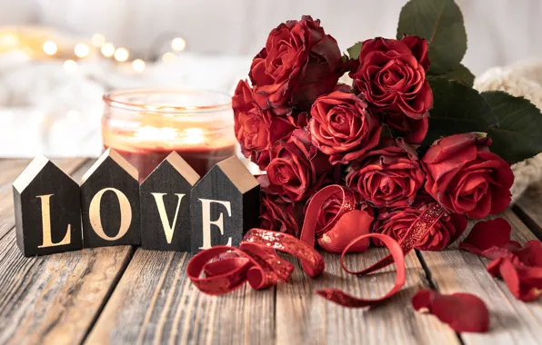 Picture flowers, style, letters, Board, roses, bouquet, petals, love