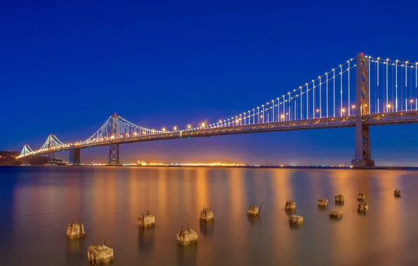 The sky, night, bridge, lights