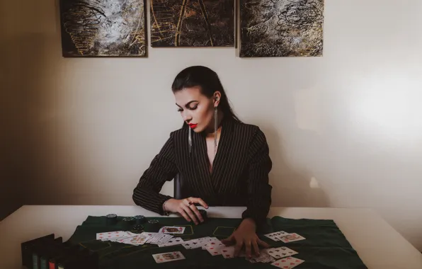 Card, girl, chips, poker