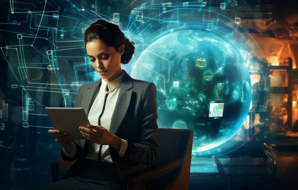 Girl, Future, Office, Digital art, Work, AI art, The Art of Artificial Intelligence, Neural network