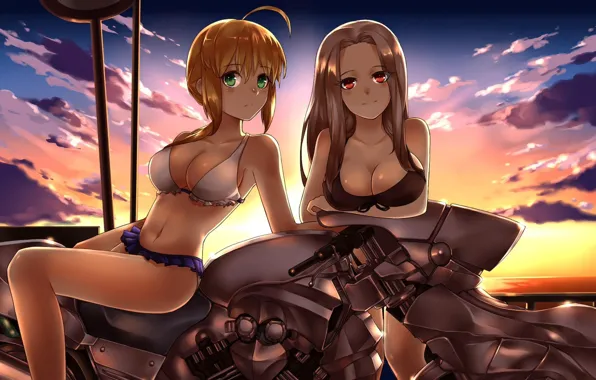 Chest, motorcycle, saber, irisviel, Fate zero