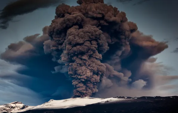 Snow, smoke, mountain, The sky, the volcano.