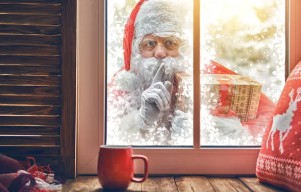 Holiday, gift, hat, window, glasses, Christmas, finger, mug