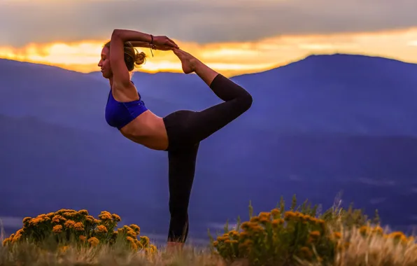 Girl, landscape, nature, pose, yoga