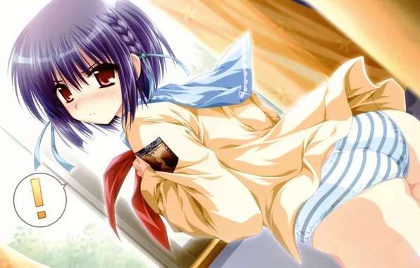 Ass, light, panties, Girl, window, braids, curtains, school uniform