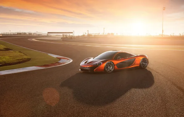 Picture sunset, supercar, track, McLaren, mclaren p1, bahrain