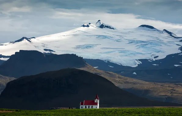Field, snow, mountains, the slopes, tops, Church