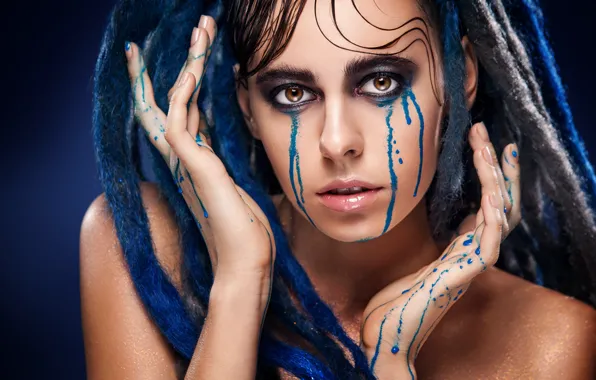 Blue, drag, tears, look, Makeup