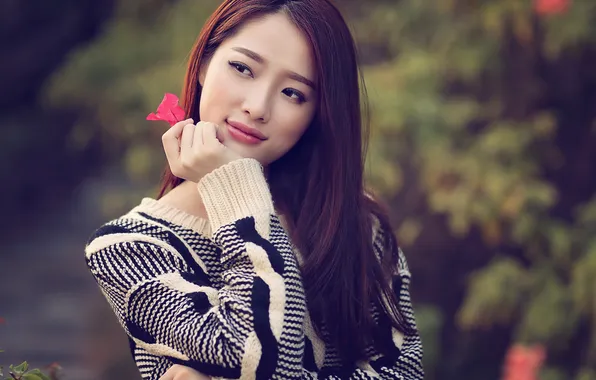 Background, model, portrait, makeup, hairstyle, brown hair, Asian, beauty
