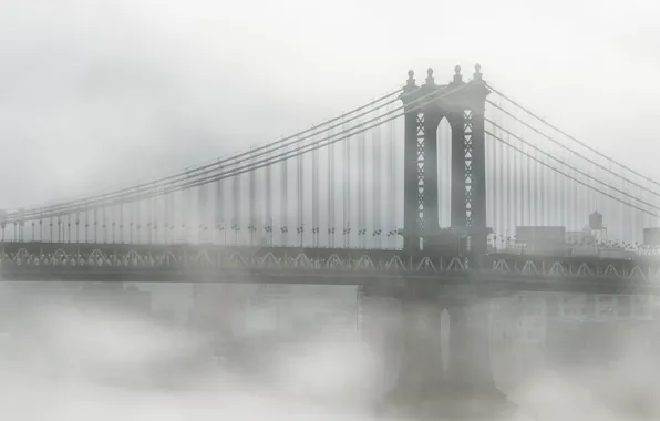 Bridge, city, the city, fog, New York, Brooklyn, USA, USA