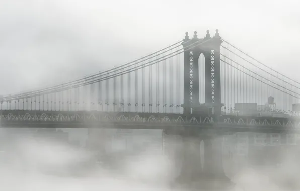 Picture bridge, city, the city, fog, New York, Brooklyn, USA, USA