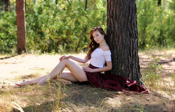 Skirt, legs, the beauty, Murat Kuzhakhmetov, Portrait of a beautiful young girl in the forest