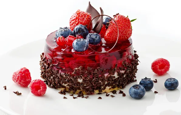 Picture berries, raspberry, food, chocolate, blueberries, strawberry, plate, sweets