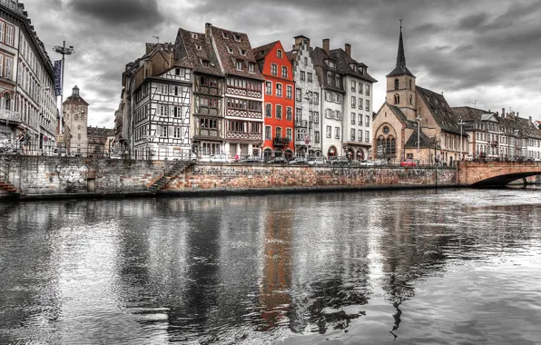 Bridge, river, paint, France, home, Strasbourg