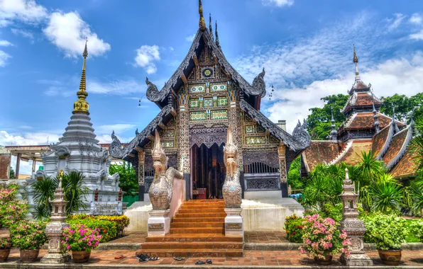 The sky, landscape, nature, temple, pagoda, Thailand, attractions