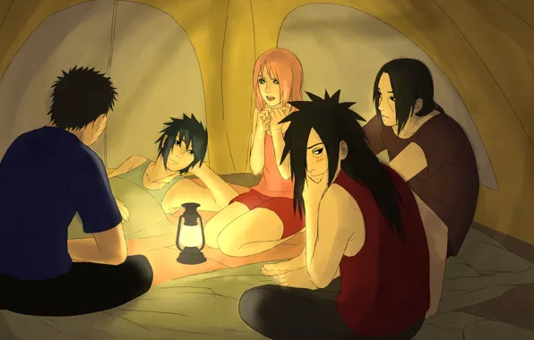 Picture lantern, tent, naruto, art, Itachi Uchiha, Sasuke Uchiha, Sakura Haruno, Power Uchiha